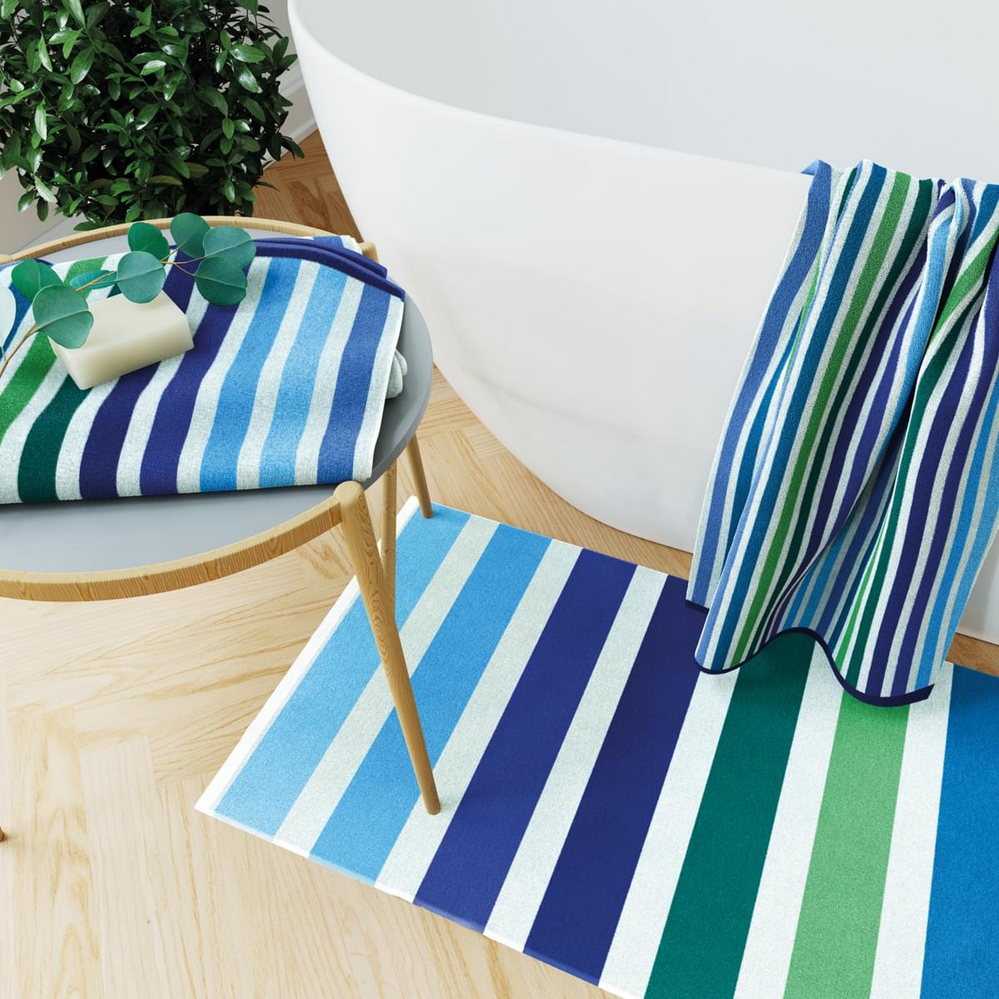 Budding Brights Multi Stripe Bath Mat by Helena Springfield in Blue Green50x90cm Bath Mat